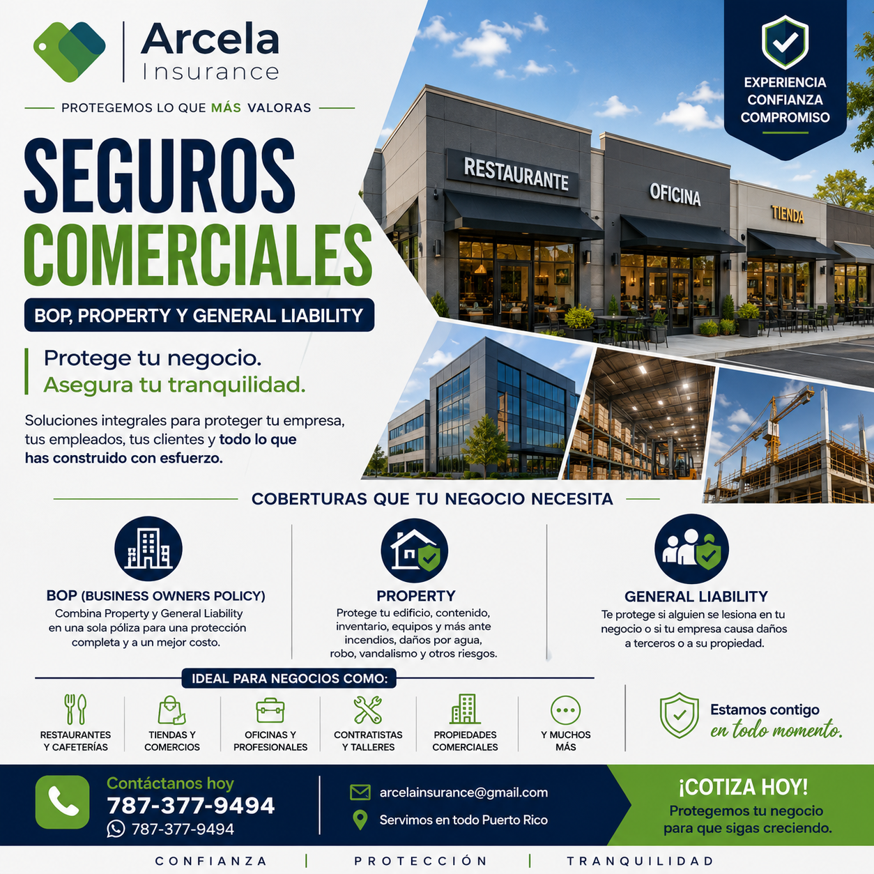 Arcela Insurance - Seguros comerciales BOP, Property y General Liability